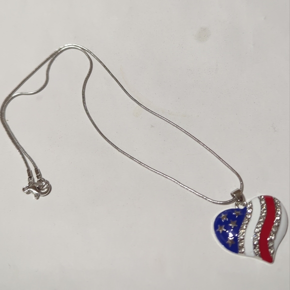 American Flag HEART PENDANT 🇺🇲Necklace Stainless Steel-Heart Patriotic- NEW - Picture 6 of 14